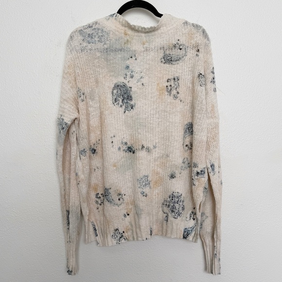 Anthropologie Pilcro Slouchy V-Neck Sweater Ivory Floral Bohemian Oversized - Picture 6 of 13